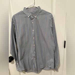 Ben Sherman Striped Dress Shirt - White and Blue - Size Large L Neck 16 33/34